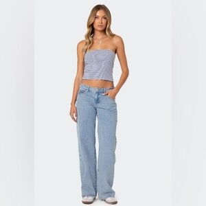 Edikted Raelyn Washed Low Rise Jeans (Light Blue)